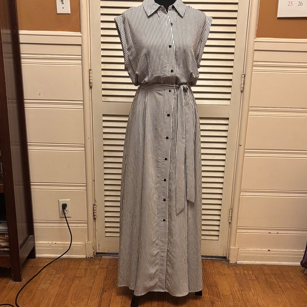 Calvin Klein Black and White Striped Maxi Dress